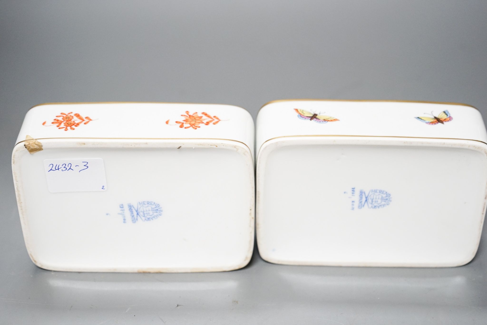 Two Herend Porcelain boxes and covers, 14 x 9.5cm